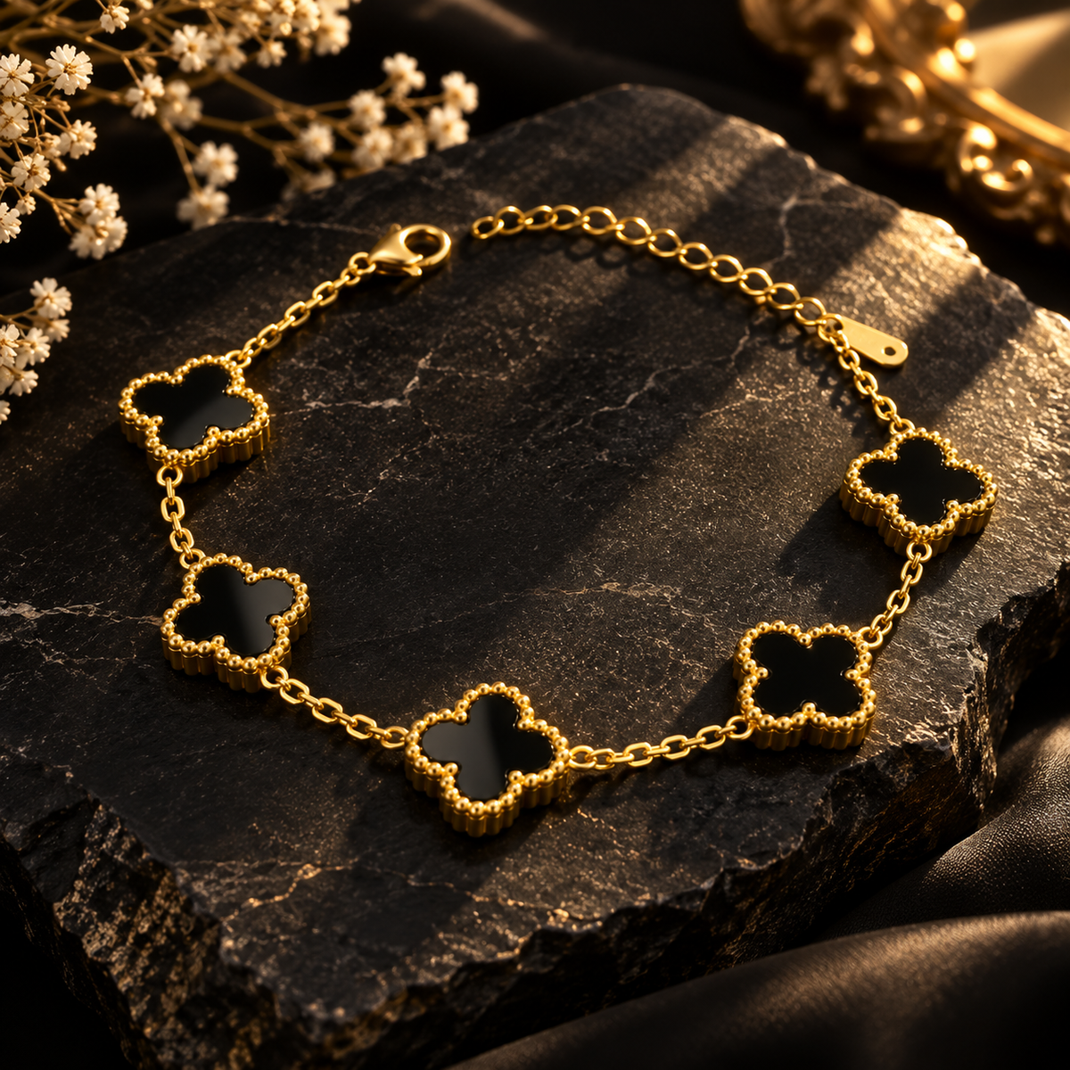 Four Leaf Clover Bracelet in Black, alternate view