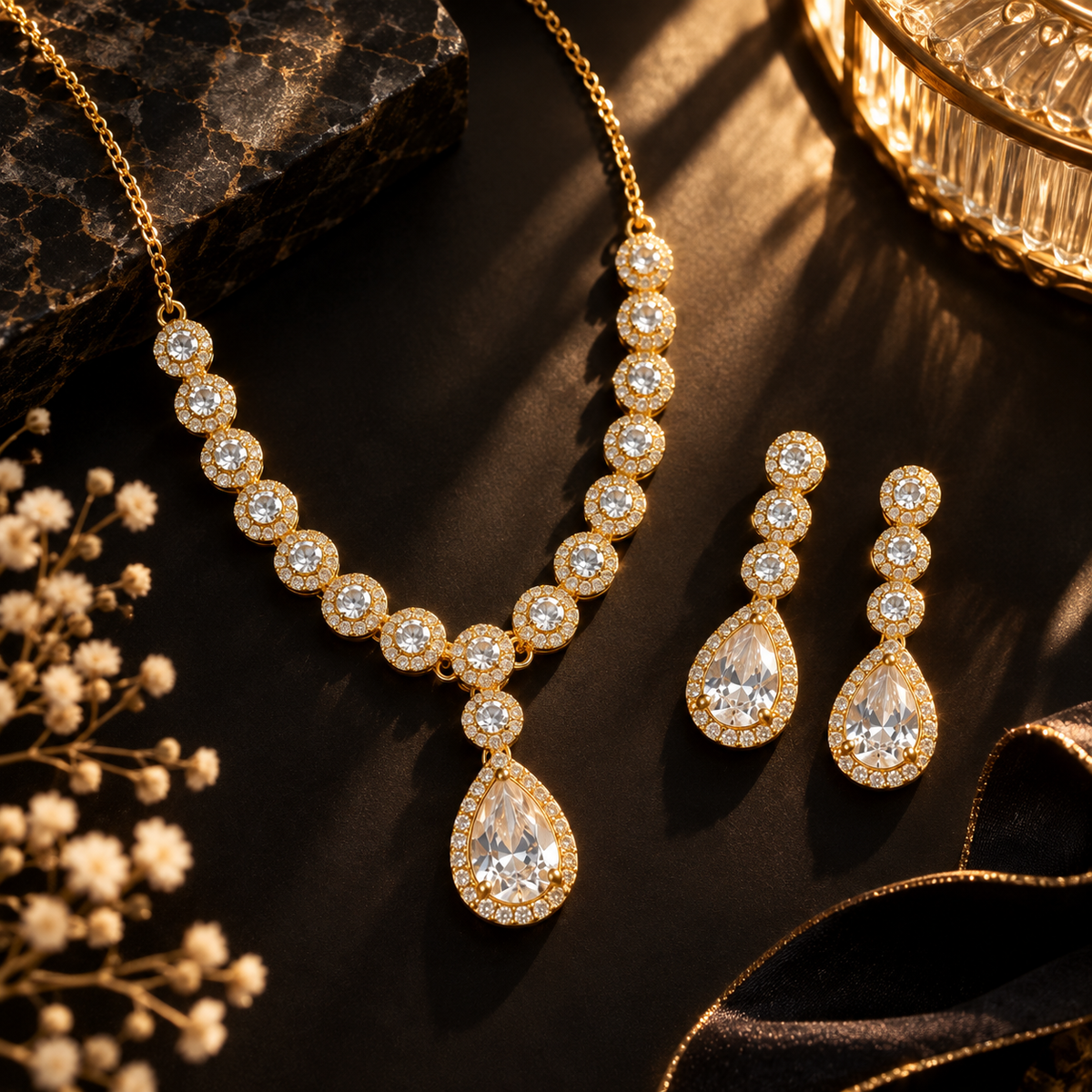 Teardrop Zircon Jewelry Set with necklace and earrings