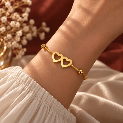 Double Heart Gold Bracelet, alternate view
