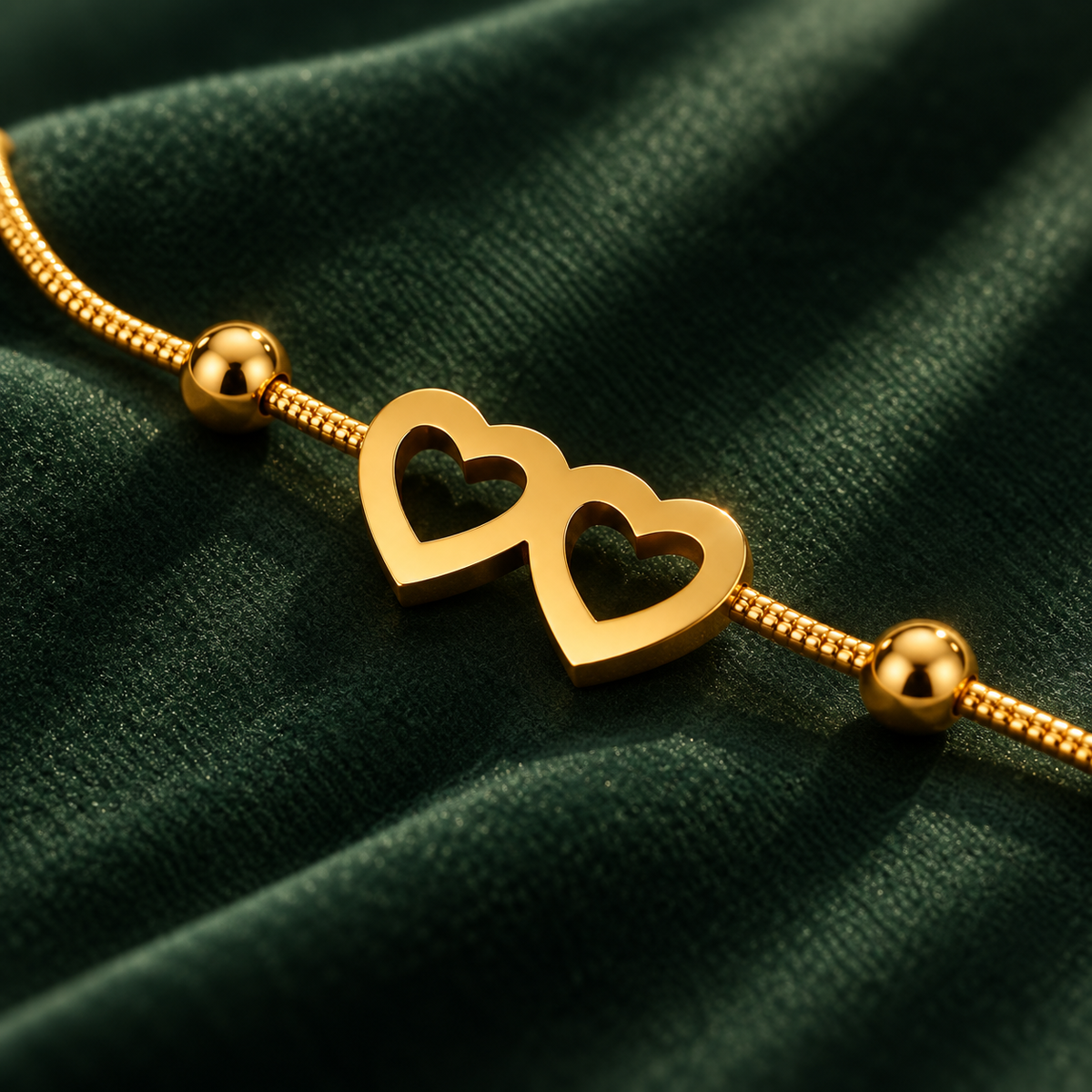 Double Heart Gold Bracelet, alternate view