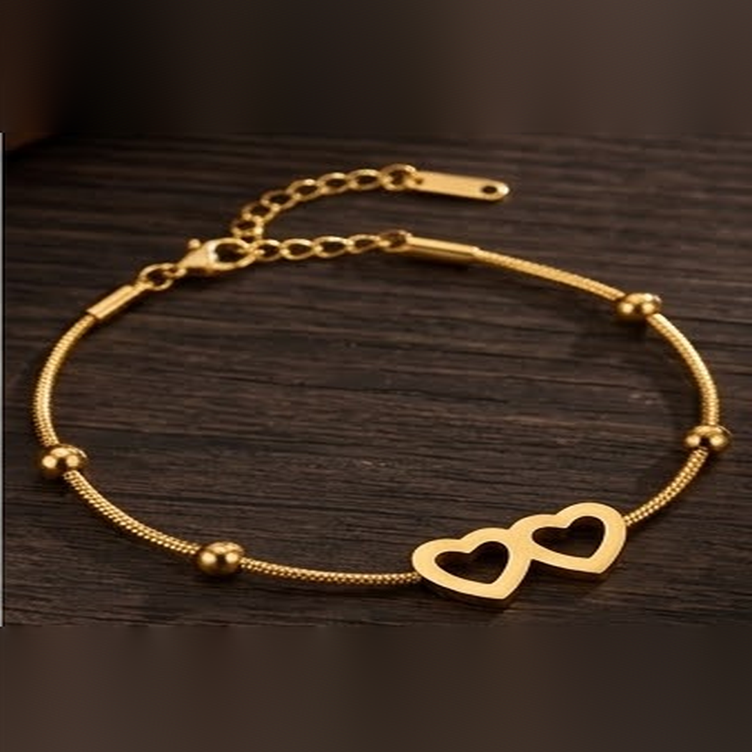 Double Heart Gold Bracelet, alternate view