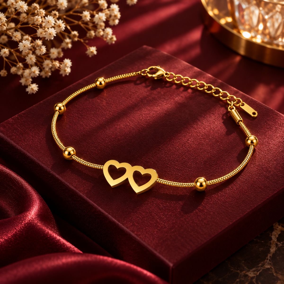Double Heart Gold Bracelet