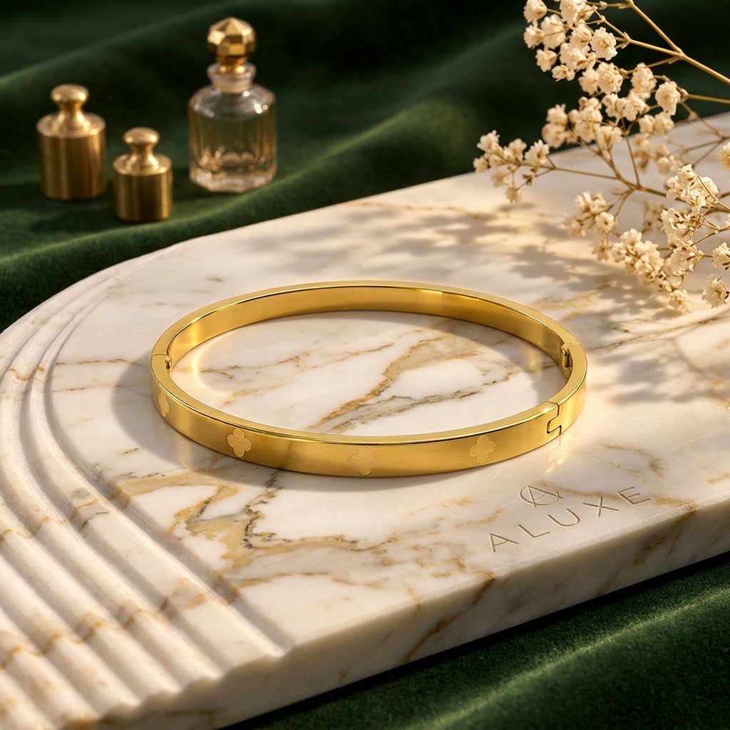 Clover Gold Bangle, alternate view