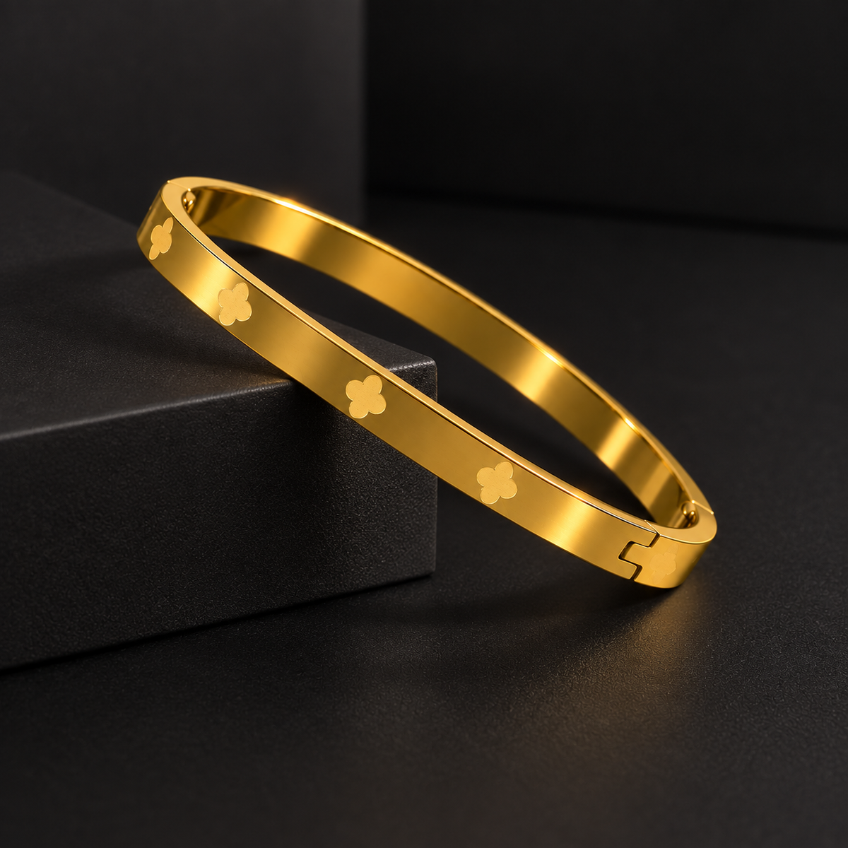 Clover Gold Bangle, alternate view