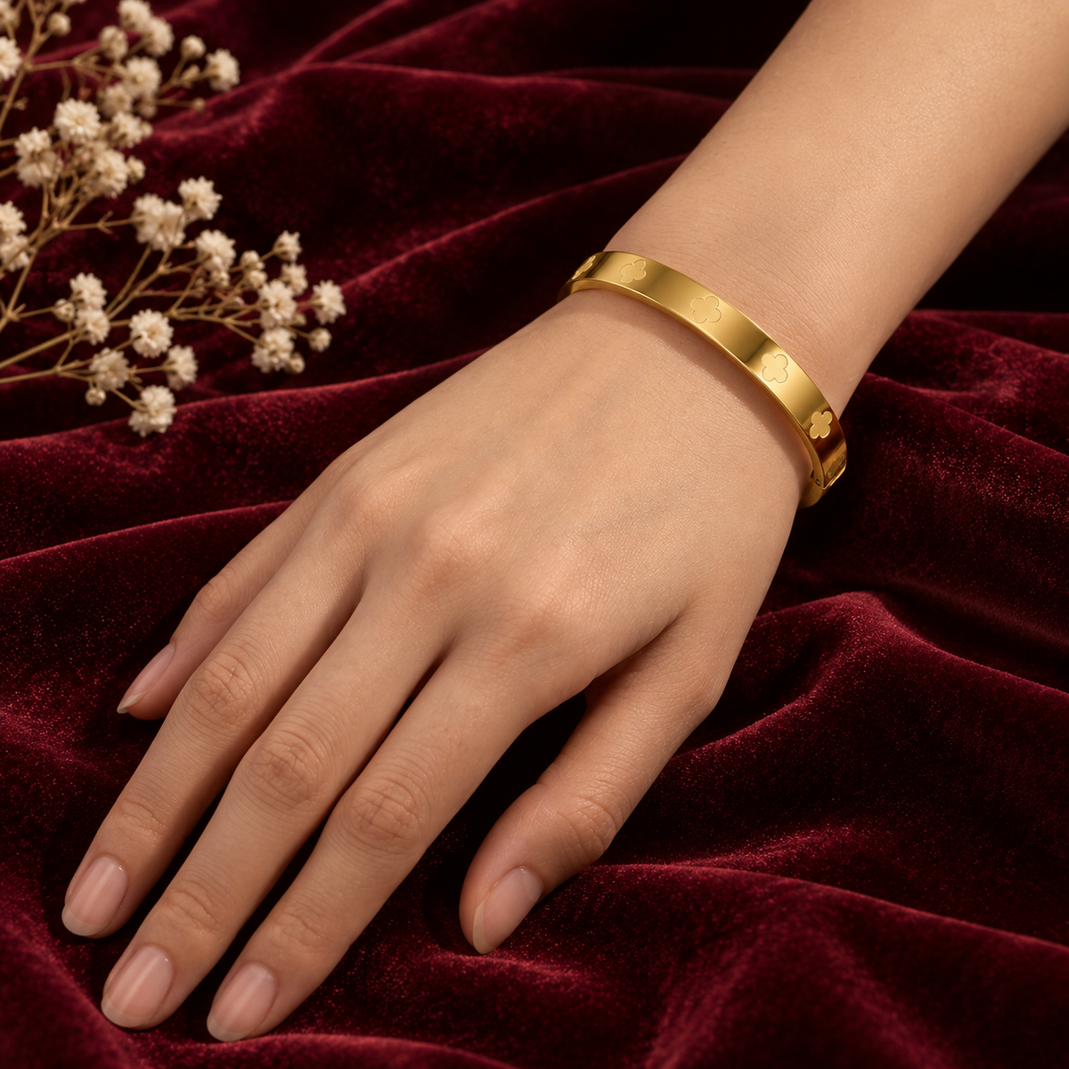 Clover Gold Bangle, alternate view