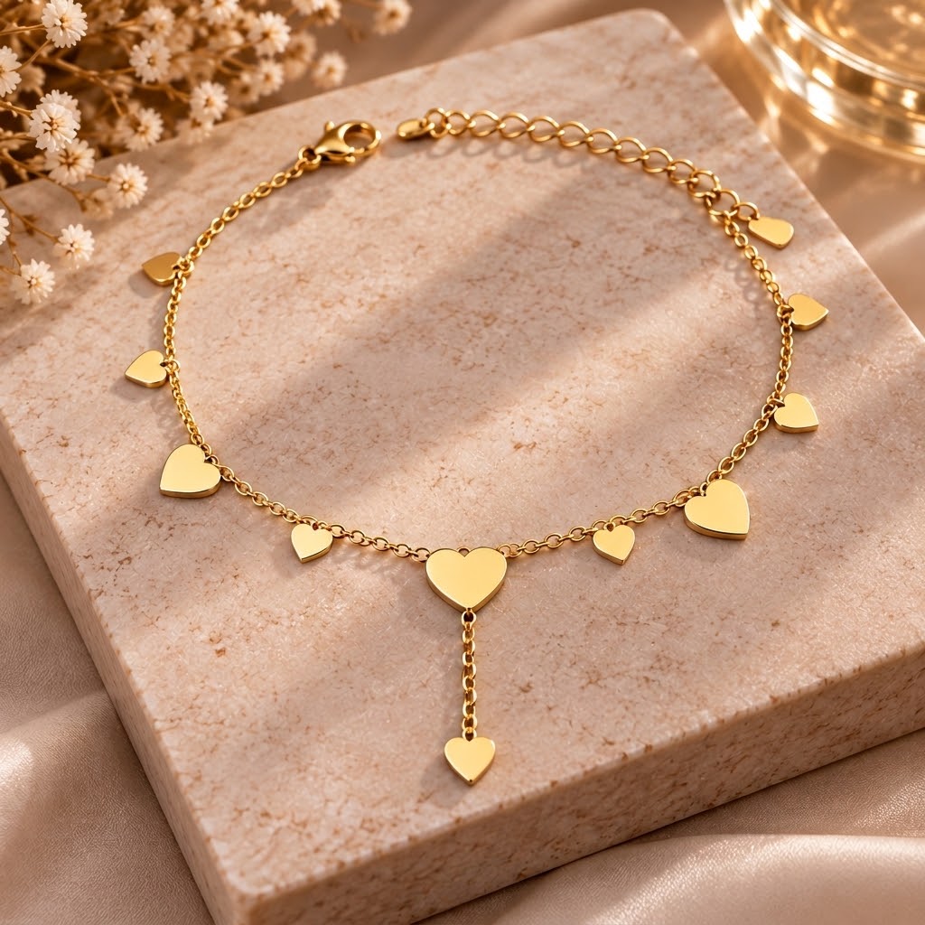 Heart Charm Gold Bracelet, alternate view