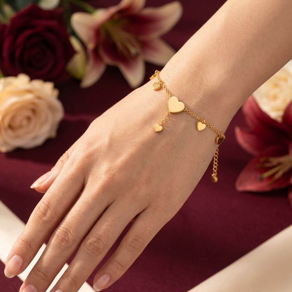 Heart Charm Gold Bracelet, alternate view