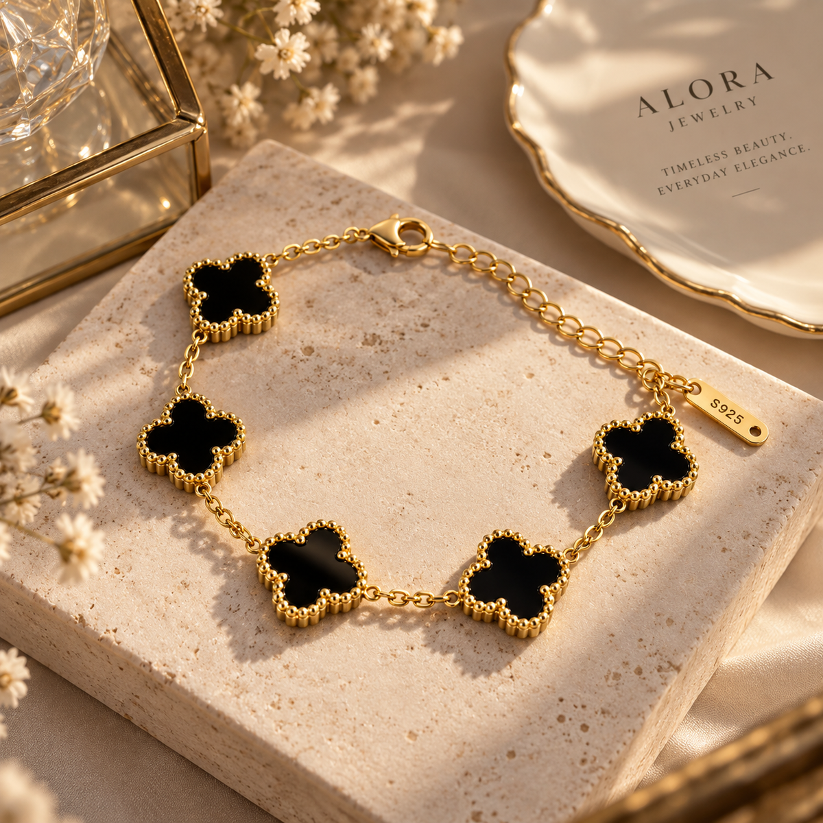 Four Leaf Clover Bracelet in Black, alternate view