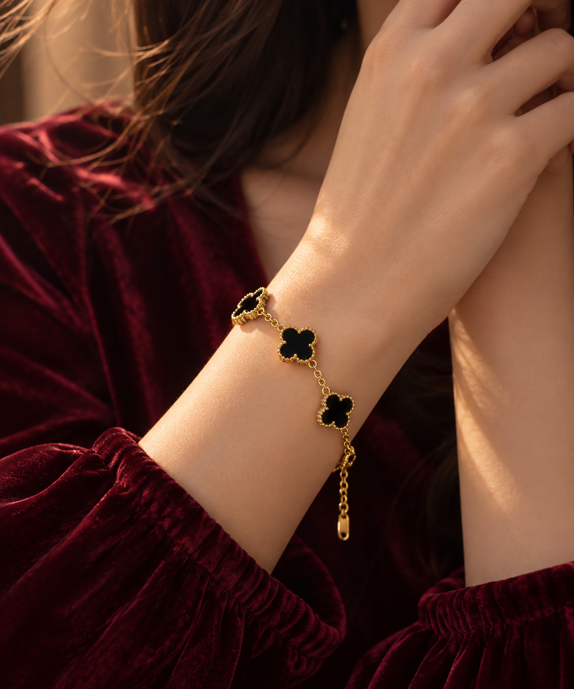 Four Leaf Clover Bracelet in Black, alternate view