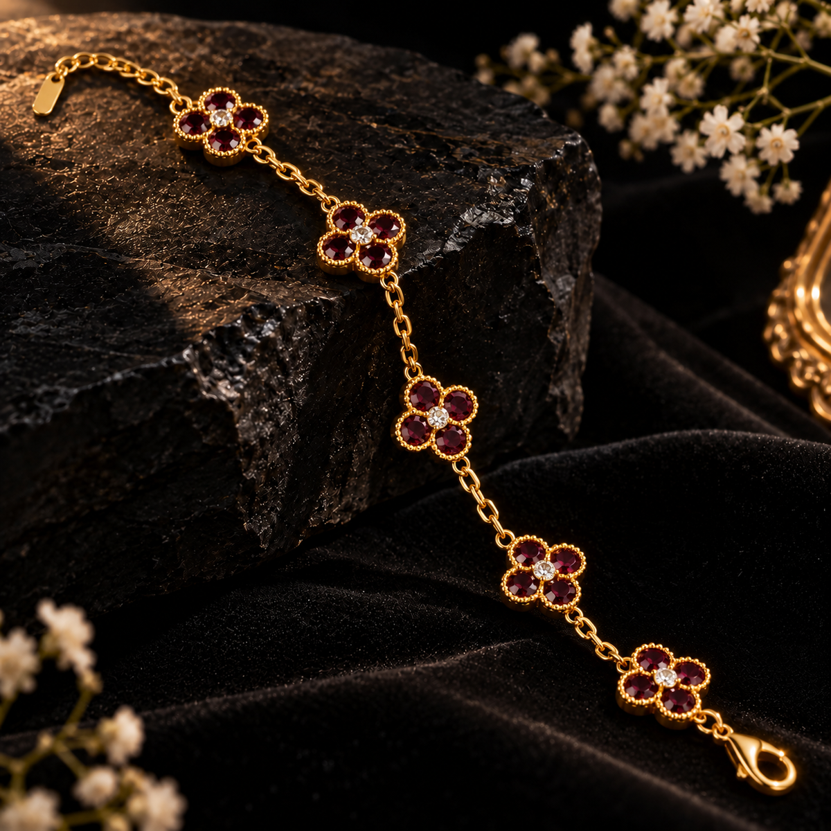 Four Petal Crystal Flower Bracelet, alternate view