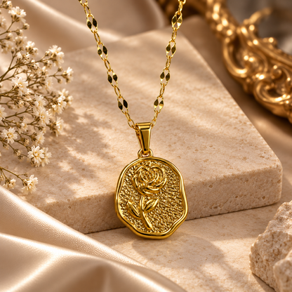 Gold Rose Pendant Necklace, alternate view