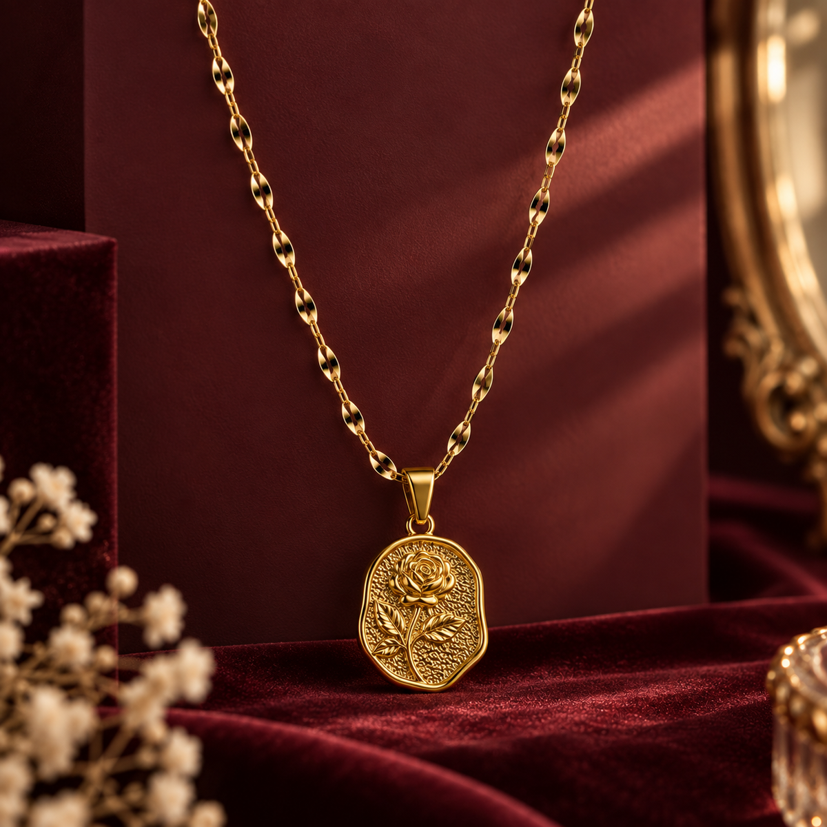 Gold Rose Pendant Necklace