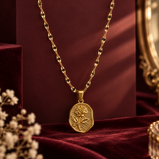 Gold Rose Pendant Necklace