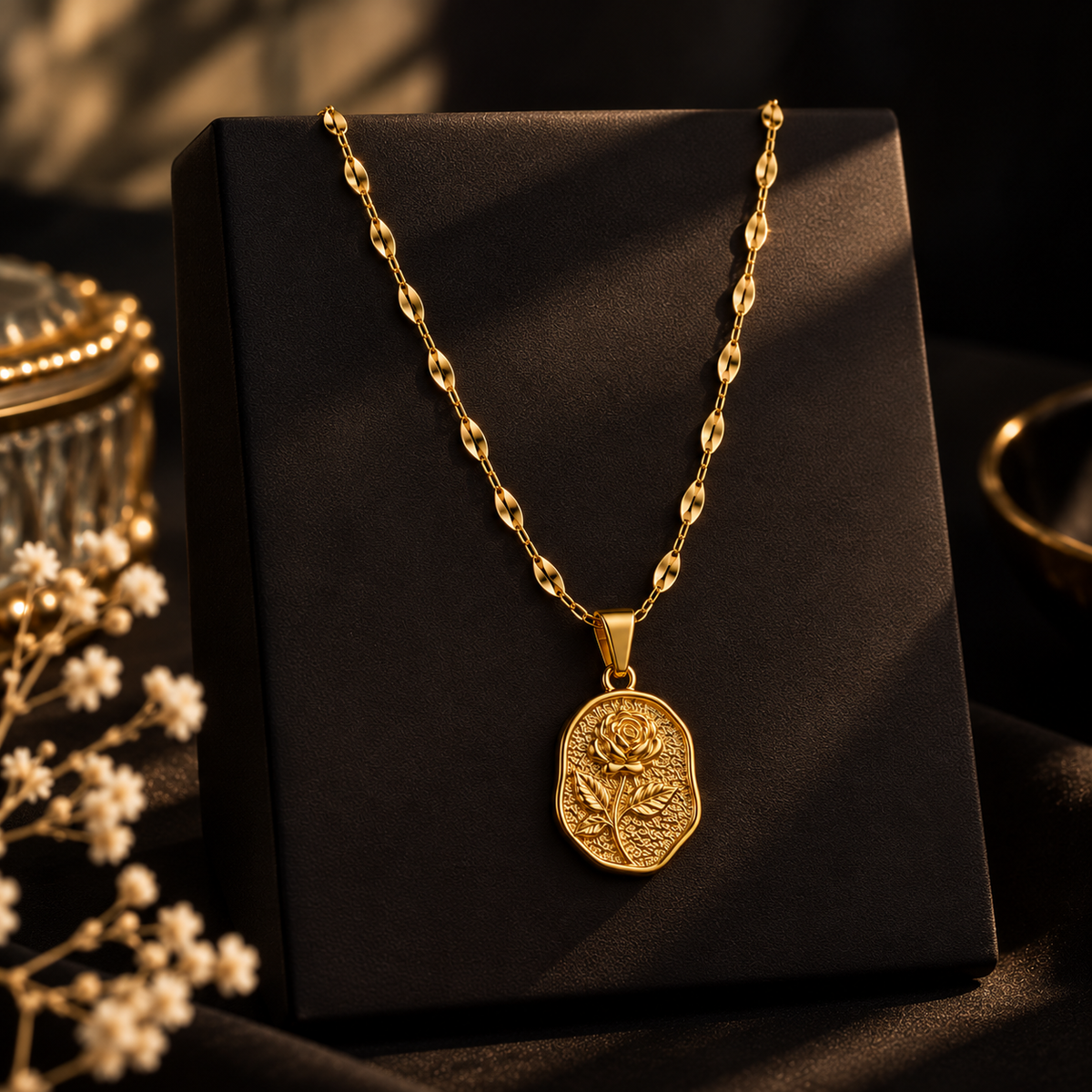 Gold Rose Pendant Necklace, alternate view