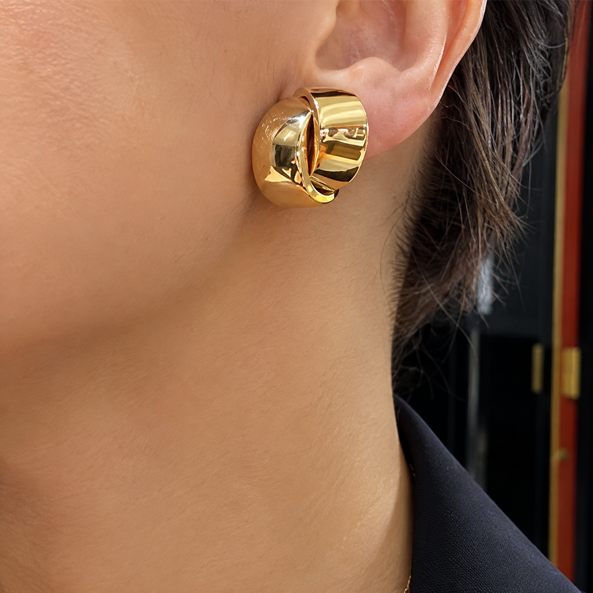 Chunky Gold Knot Earrings, alternate view